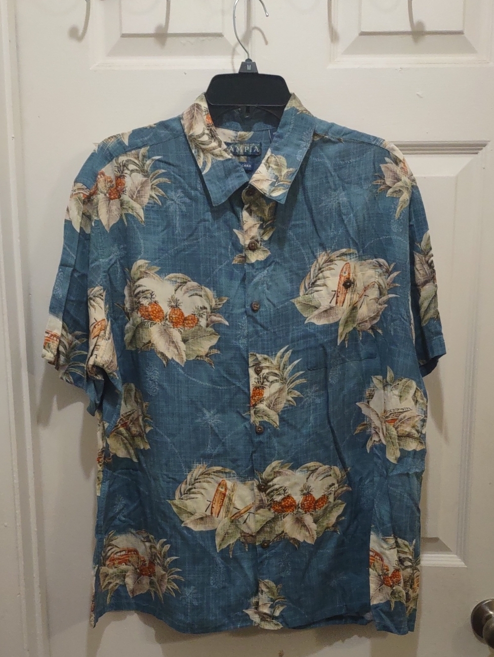 Campia Blue Pineapple Print Short-Sleeve Shirt Size XL